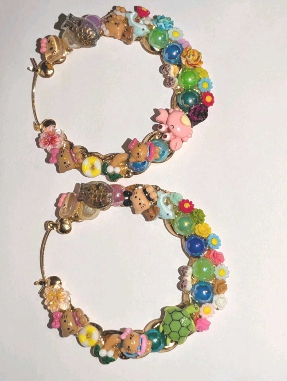 Kitty Under The Sea Hand Crafted Large Hoop Earring - Picture 12 of 17